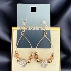 NWT dangle beaded earrings tan gold tone
